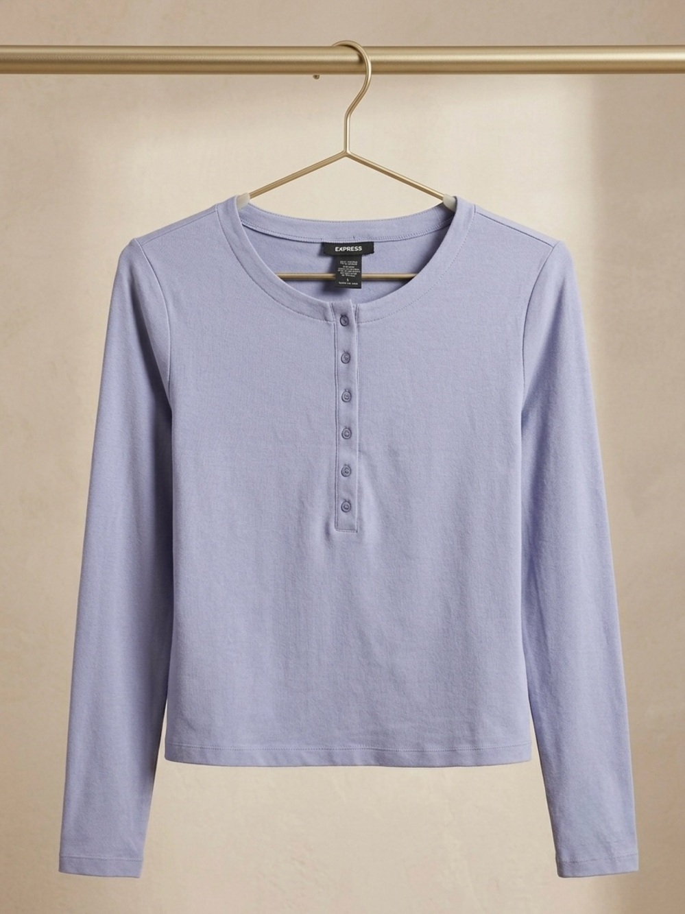 Vintage Y2K Express Lavender Blue Button Henley Knit Top Cropped Size L NWT - Picture 8 of 8